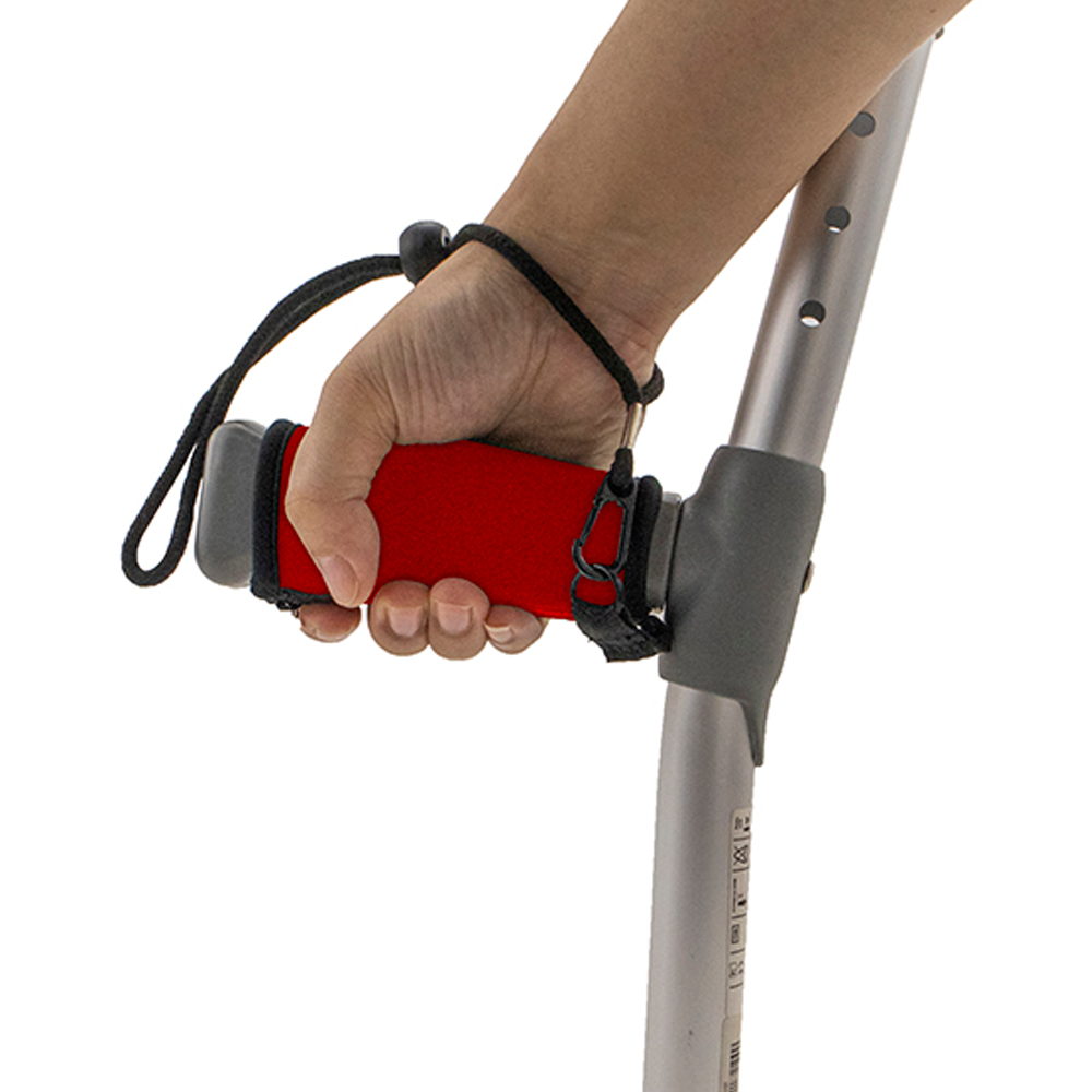 Soft Neoprene Crutch Grip Handle Covers With Wrist Strap - Red